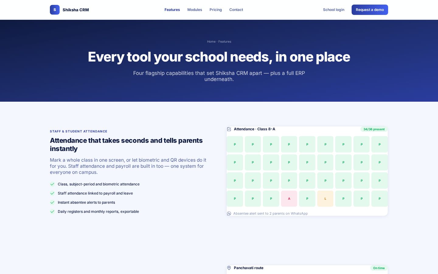 Shiksha CRM: Feature overview